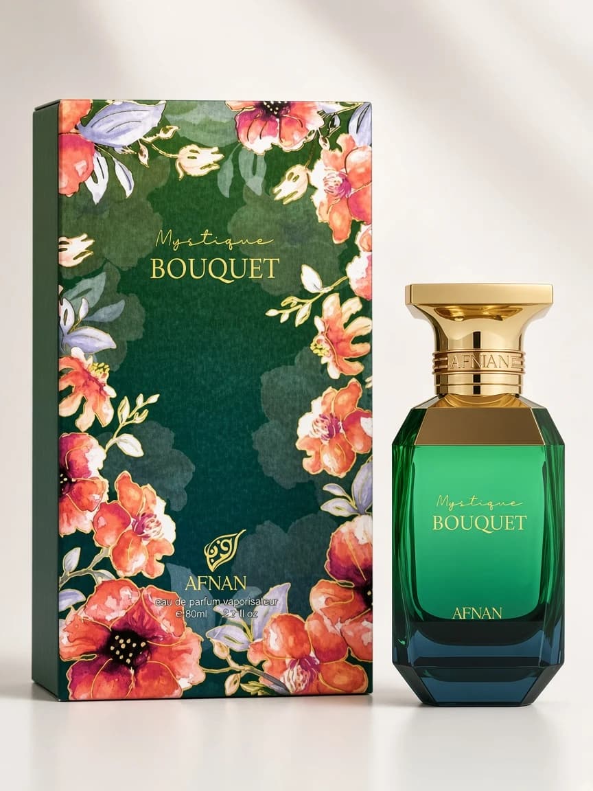 Mystique Bouquet bottle with floral retail box