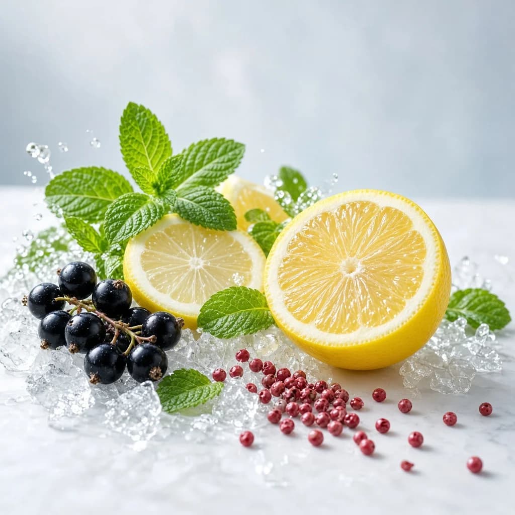 Opening notes composition — lemon, mint, black currant, pink pepper