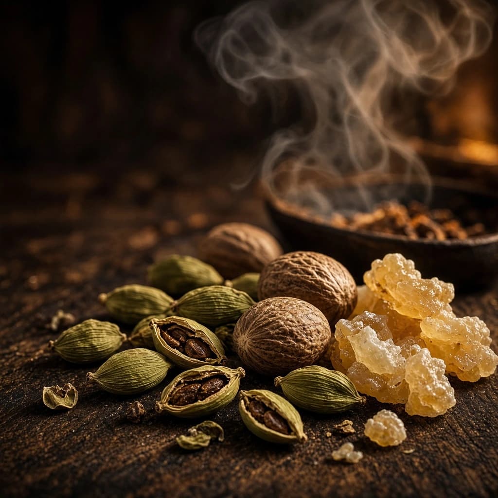 Opening notes composition — cardamom, nutmeg, elemi