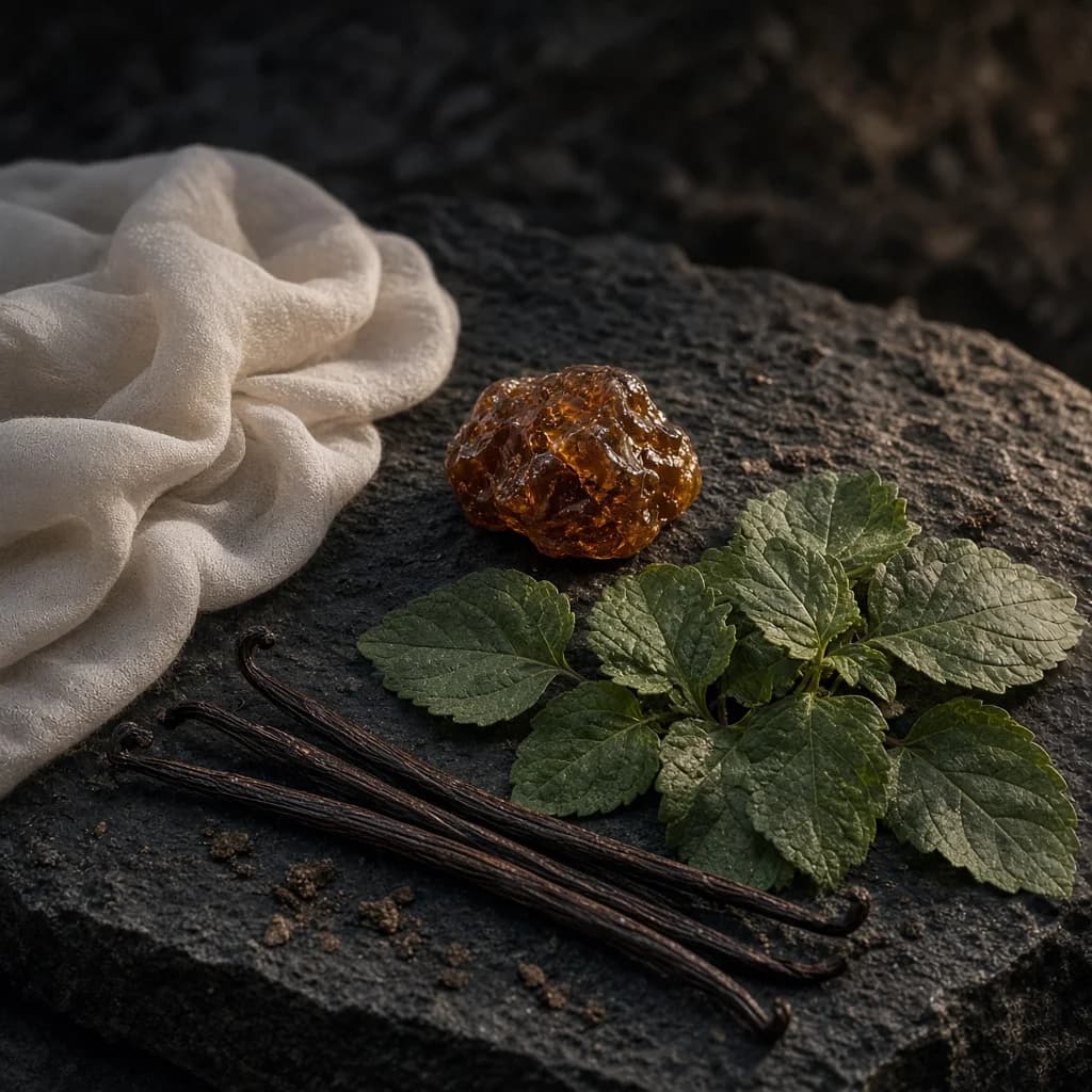 Dry-down notes composition — musk, ambergris, patchouli, vanilla