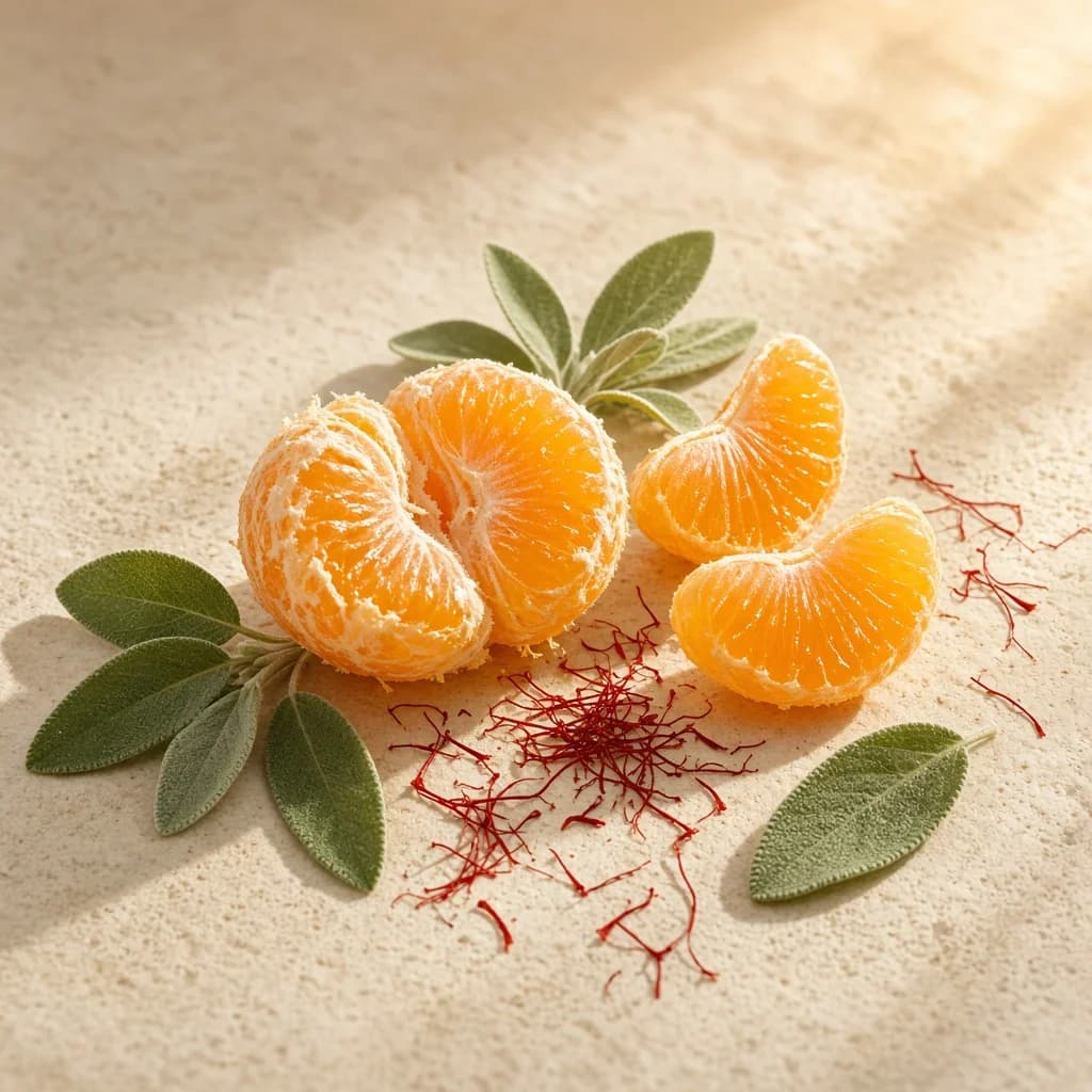 Opening notes composition — mandarin, orange, saffron, sage