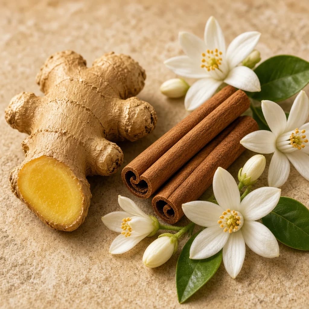 Heart notes — ginger, cinnamon, neroli