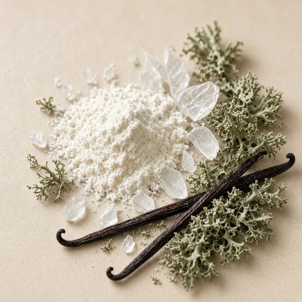 Dry-down notes composition — musk, Ambroxan, oak moss, vanilla