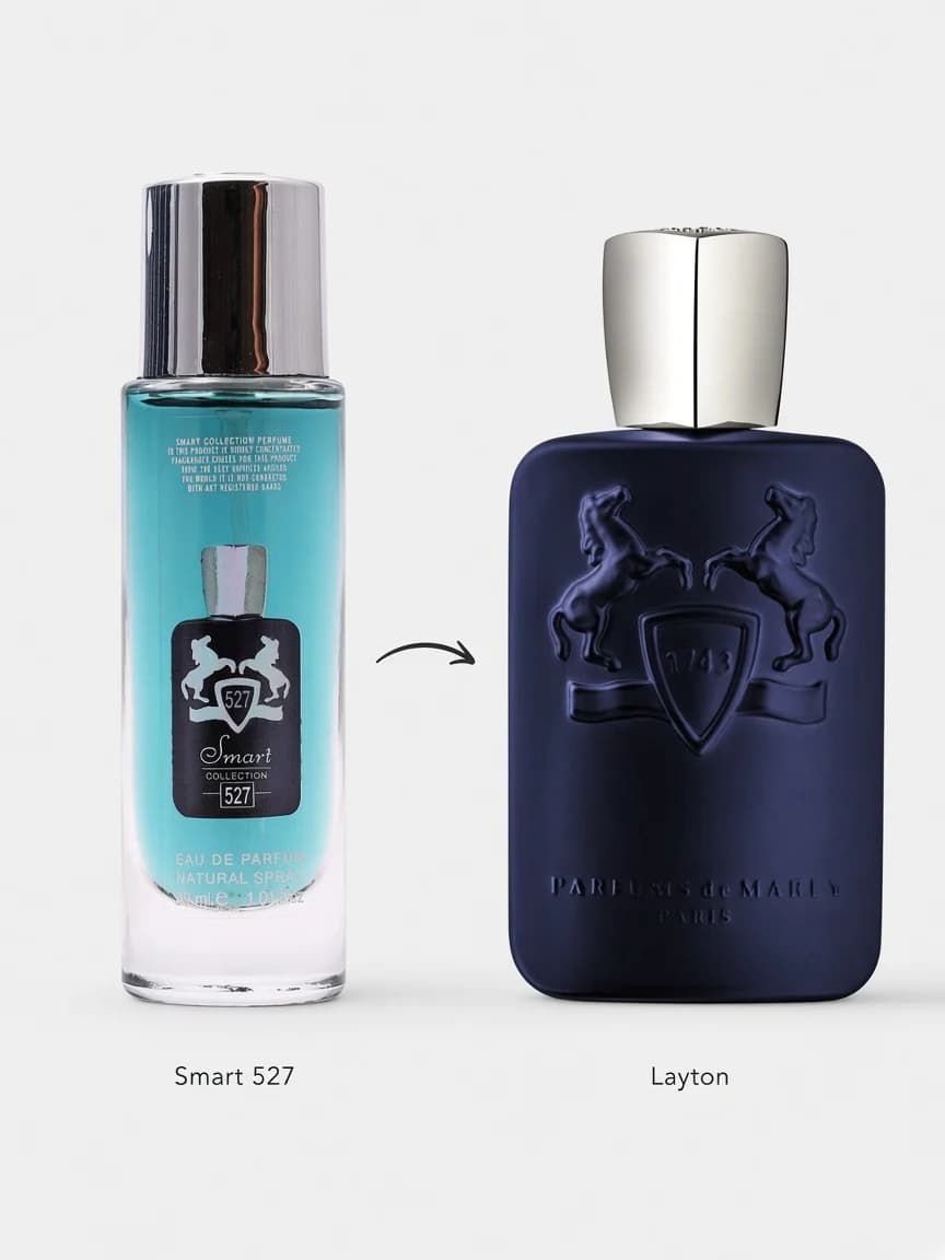 Dupe comparison — Smart Layton Royal Essence 527 beside Parfums de Marly Layton