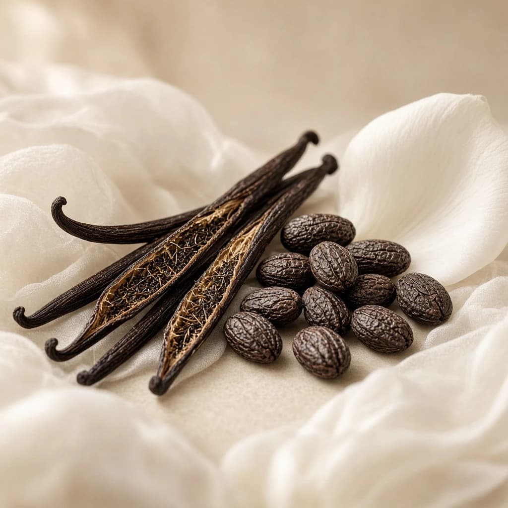 Dry-down notes composition — vanilla, tonka bean, white musk