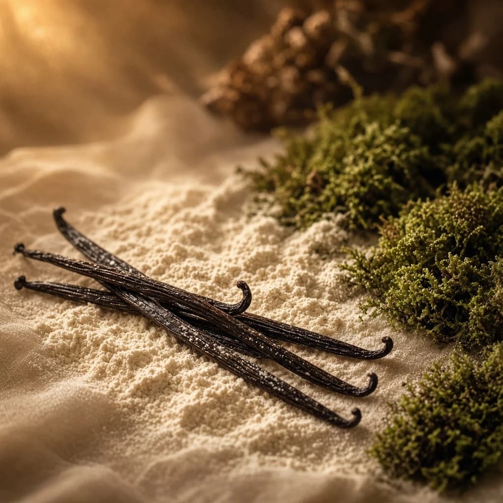 Base notes: vanilla, musk, moss