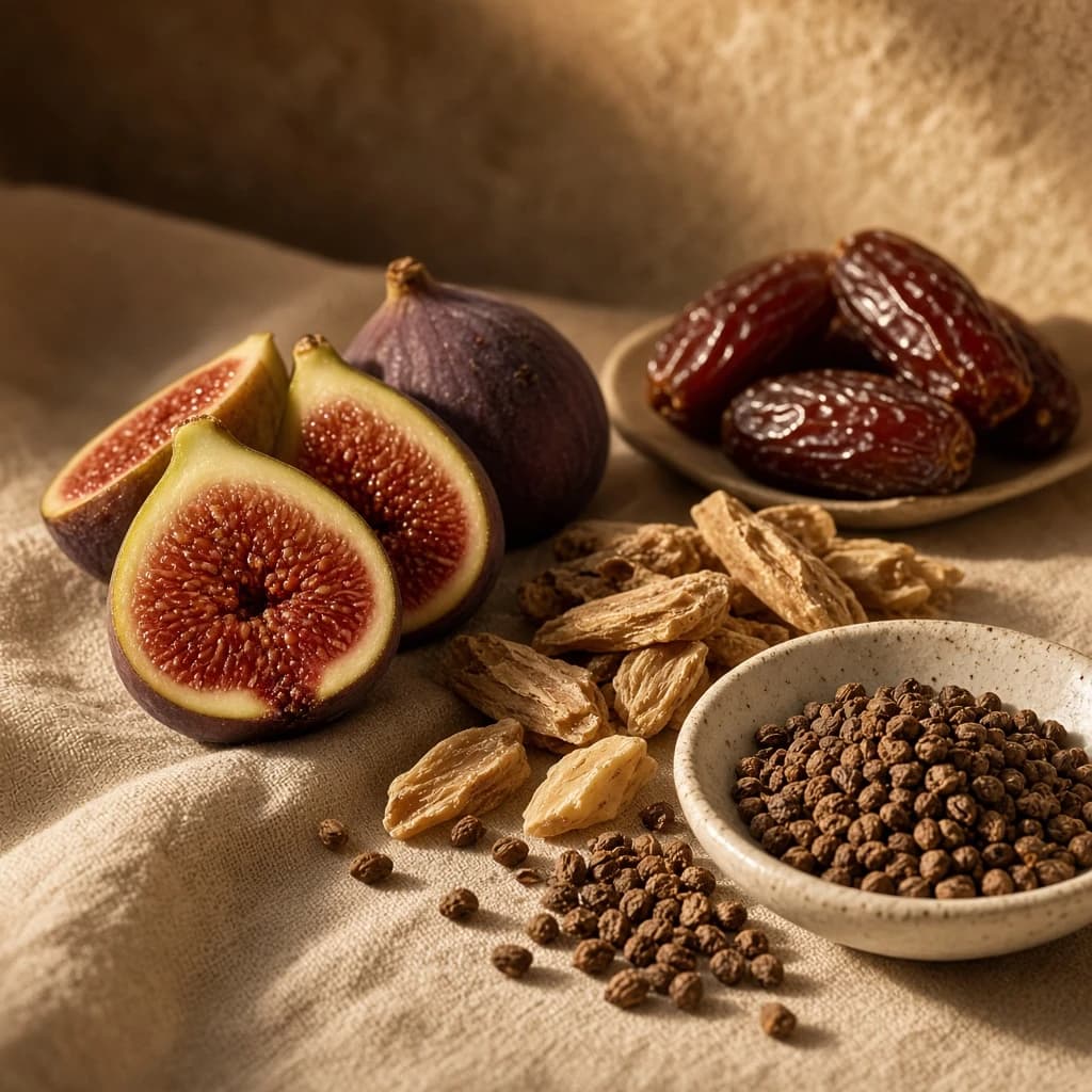 Dry-down notes — fig, ambrette, amberwood, dates
