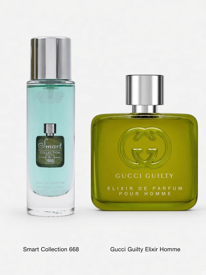 Dupe comparison: Smart 668 beside Gucci Guilty Elixir pour Homme