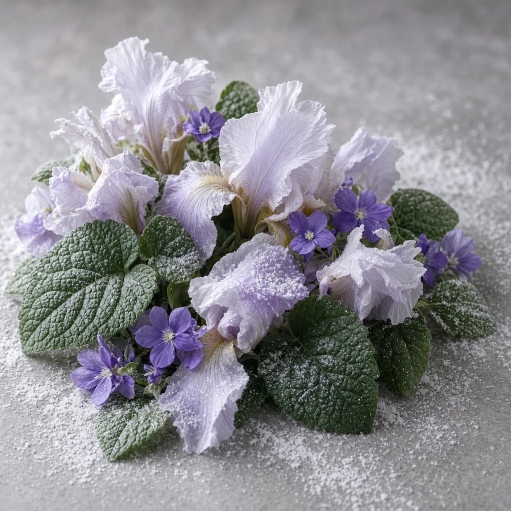 Heart notes composition — iris, violet, and patchouli