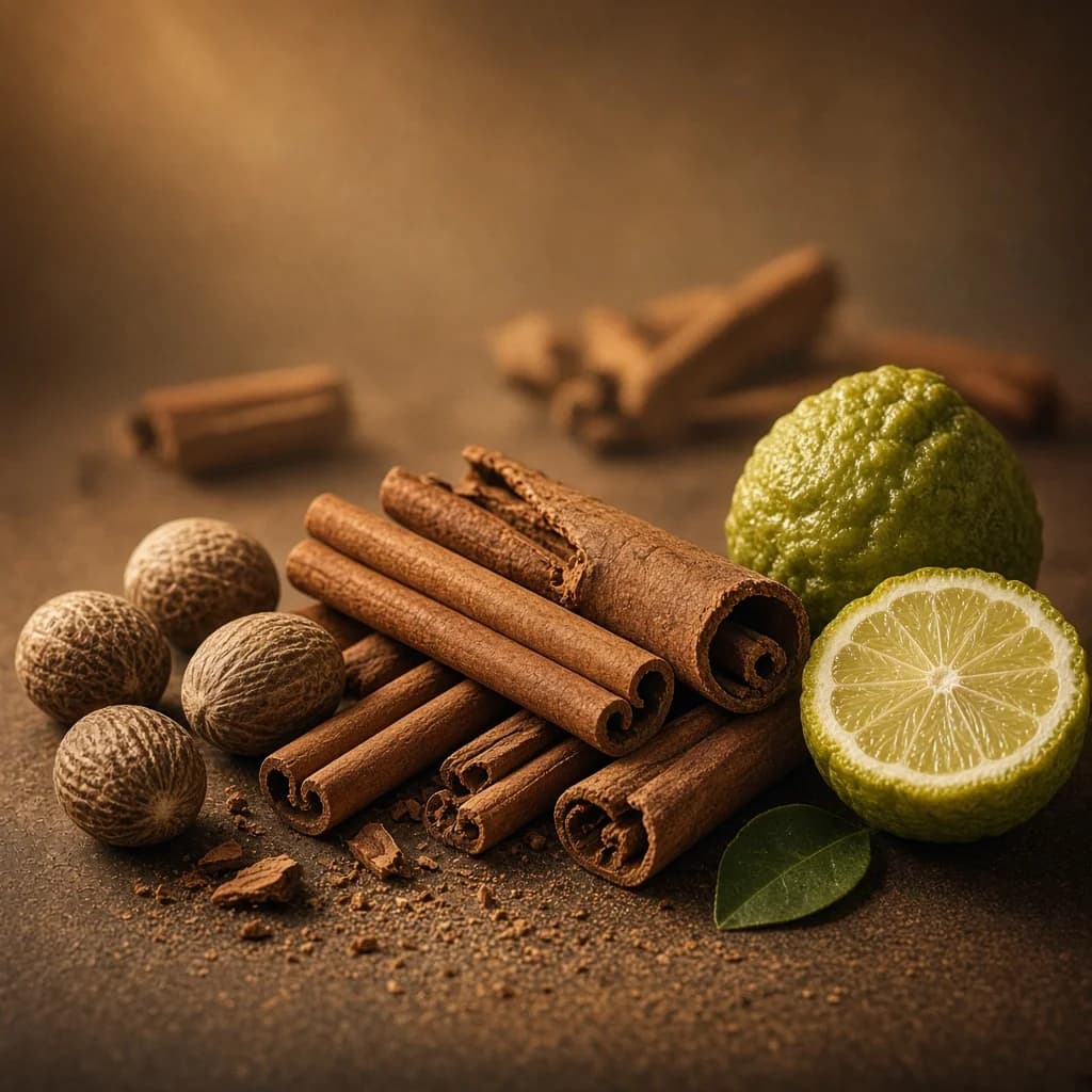 Opening notes composition — cinnamon, nutmeg, bergamot