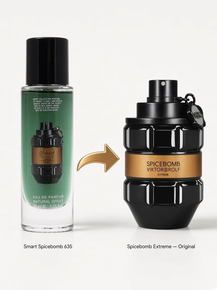 Dupe comparison: Smart Spicebomb 635 beside Viktor & Rolf Spicebomb Extreme