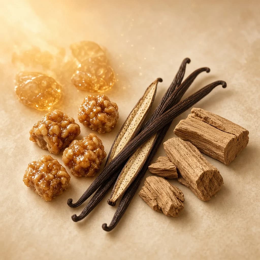 Dry-down notes composition — praline, vanilla, sandalwood