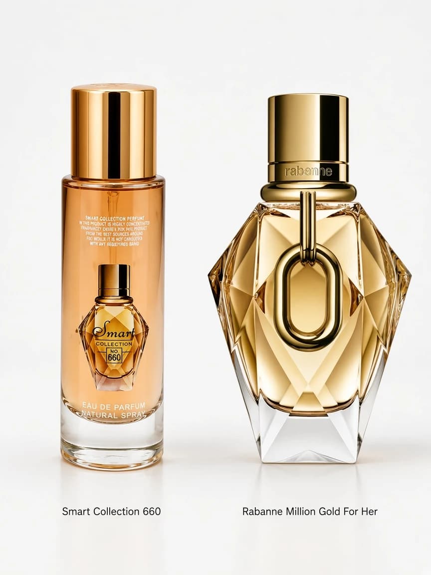 Dupe comparison: Smart 660 beside Rabanne Million Gold For Her