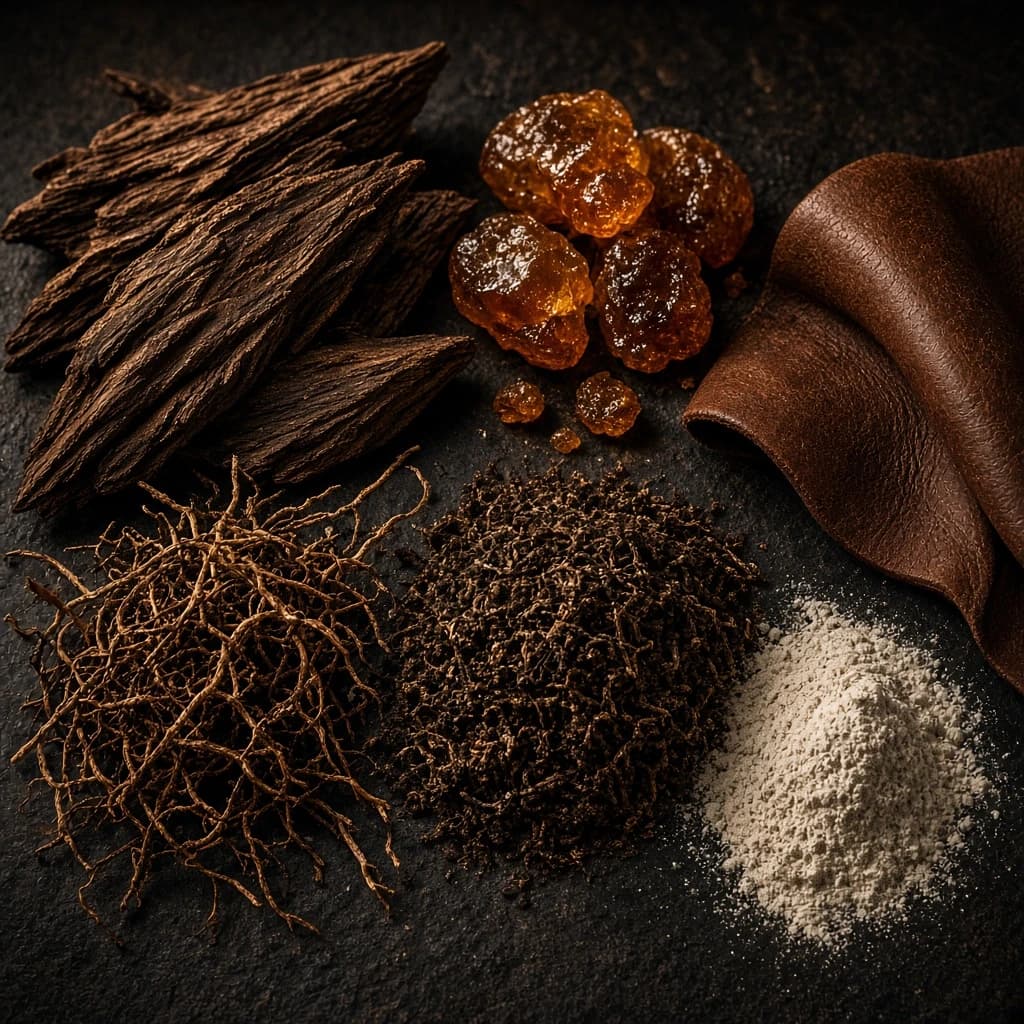 Dry-down notes — oud, leather, amber, vetiver, nagarmotha