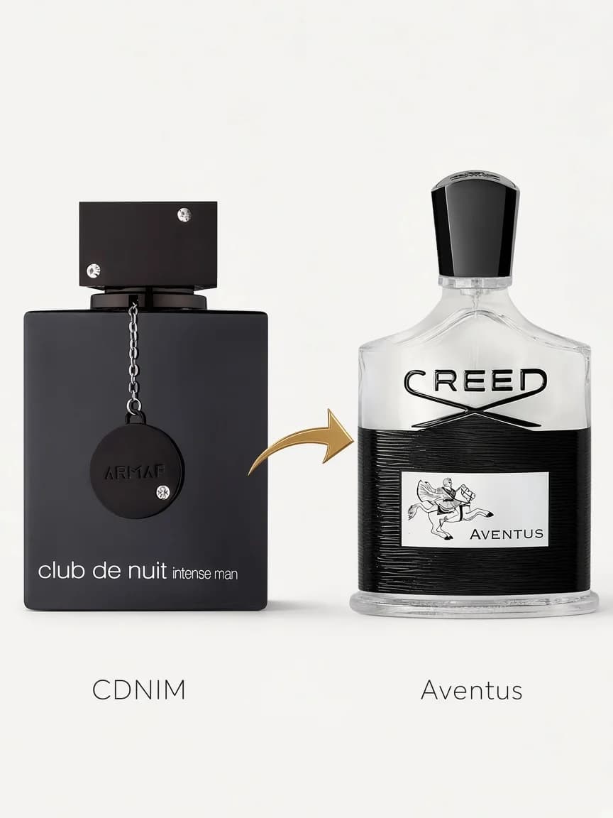 Dupe comparison — Club de Nuit Intense Man beside Creed Aventus