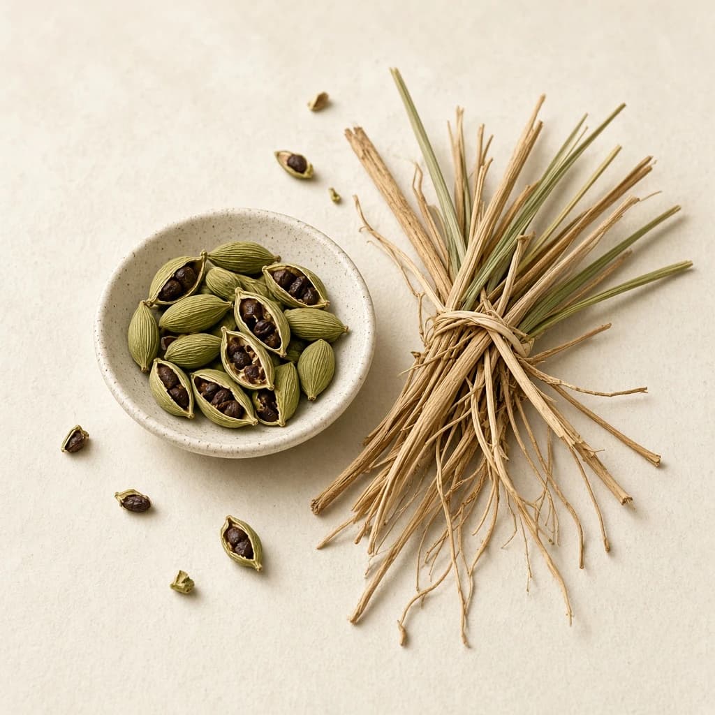 Dry-down notes composition — cardamom, vetiver