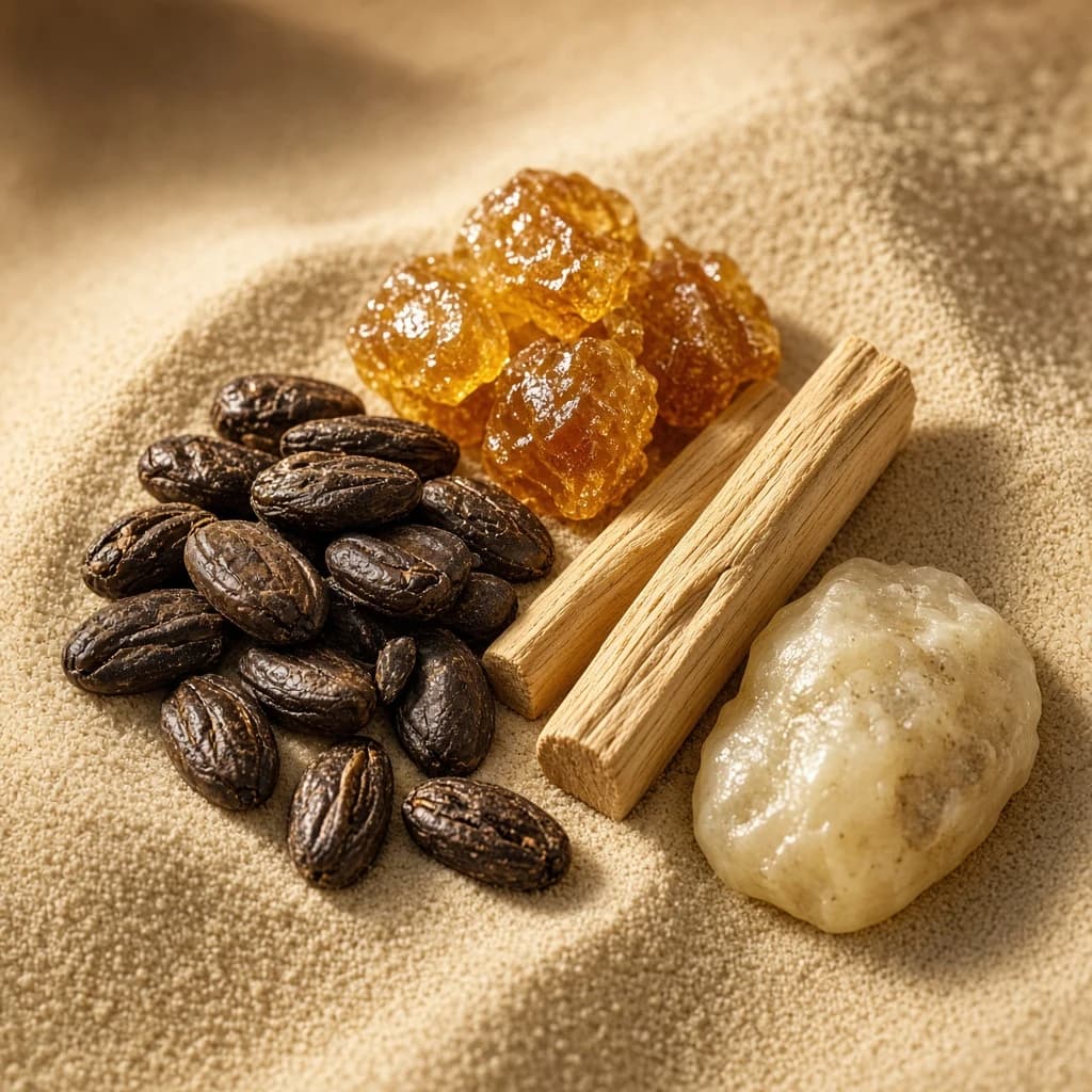 Base notes — tonka, sandalwood, amber, ambergris