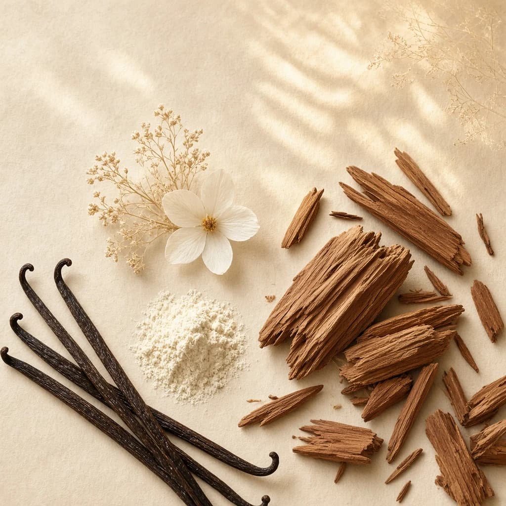Dry-down notes composition — vanilla, white musk, cedar