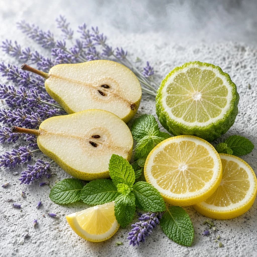 Opening notes: pear, lavender, mint, bergamot, lemon