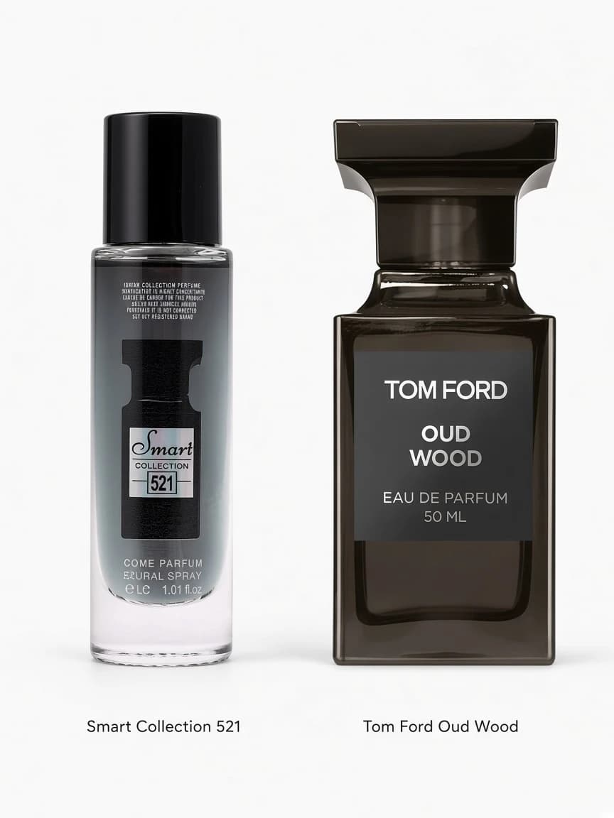 Dupe comparison: Smart 521 beside Tom Ford Oud Wood