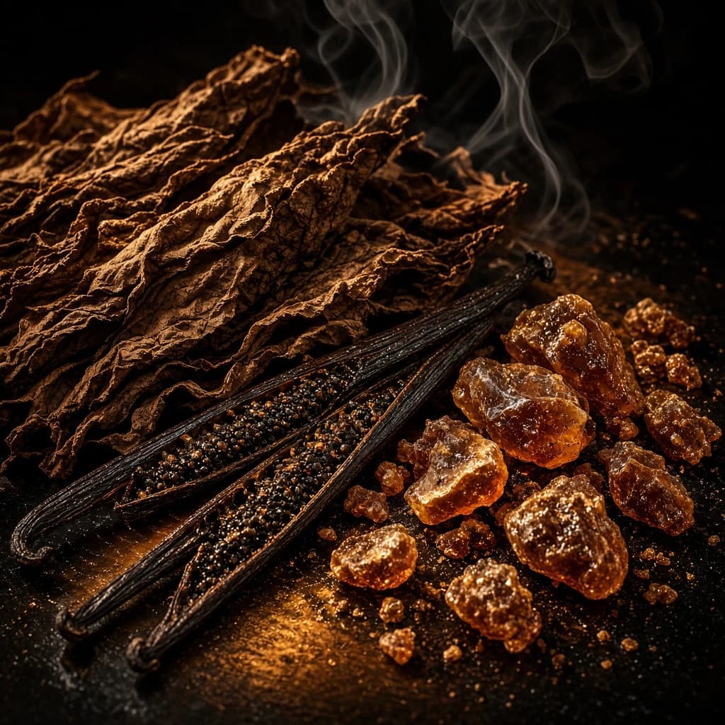 Base notes: tobacco, vanilla, woody amber