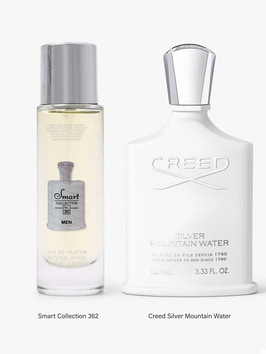 Dupe comparison: Smart Creed White 362 beside Creed Silver Mountain Water