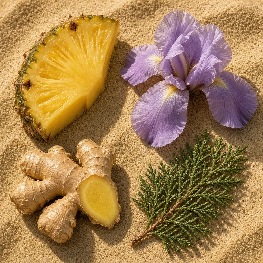 Opening notes — pineapple, iris, ginger, cypress