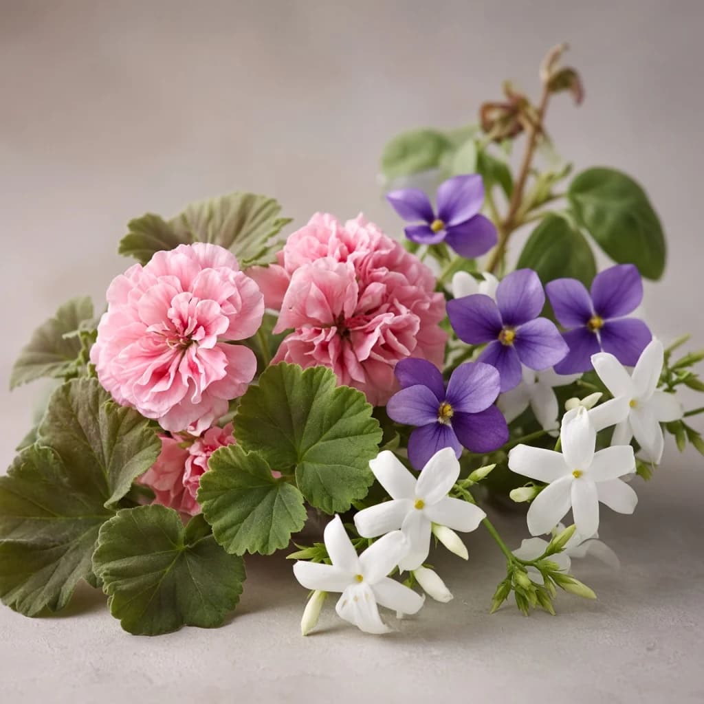 Heart notes composition — geranium, violet, jasmine