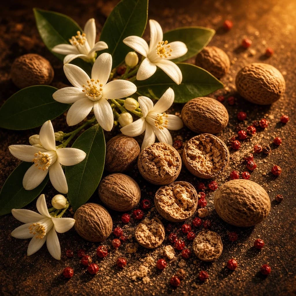 Opening notes: orange blossom, nutmeg, pimento