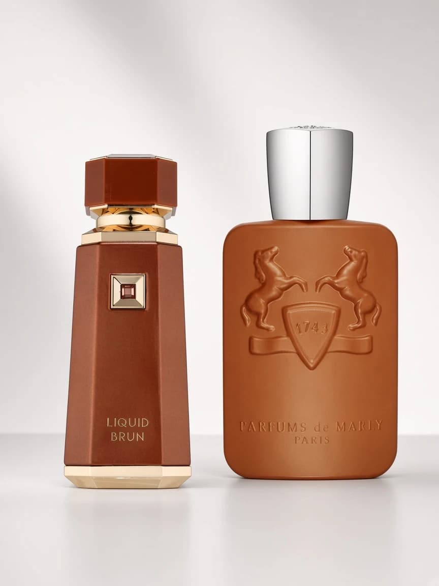Dupe comparison: Liquid Brun beside Parfums de Marly Althaïr