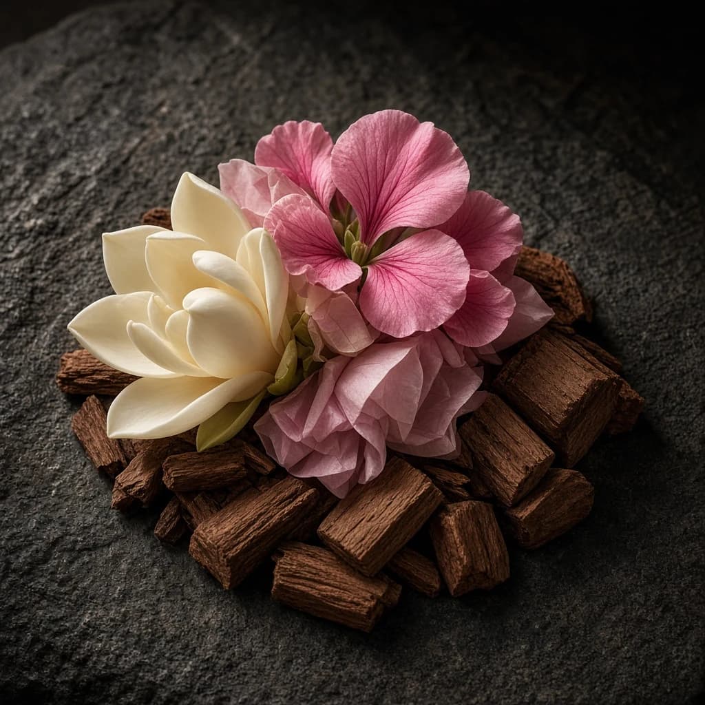 Heart notes composition — geranium, Rosyfolia, Mahonial, cedarwood