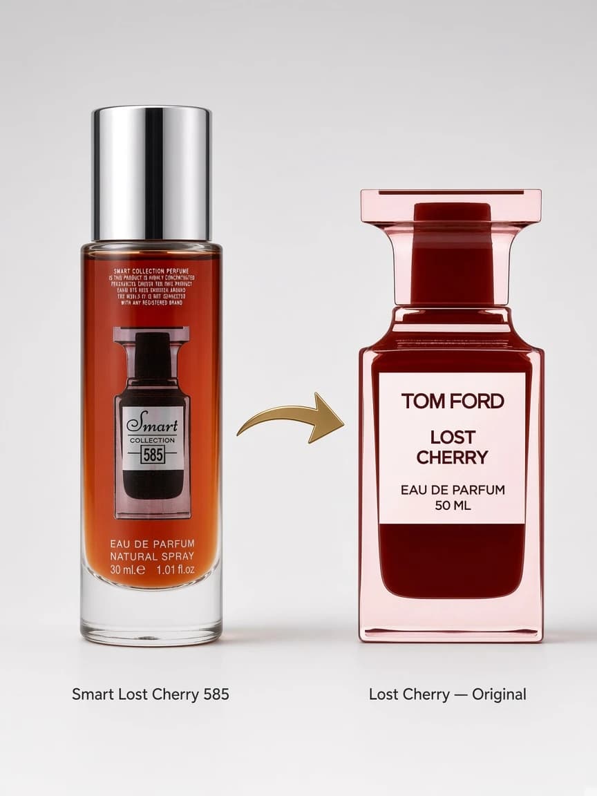 Dupe comparison: Smart Lost Cherry 585 beside Tom Ford Lost Cherry