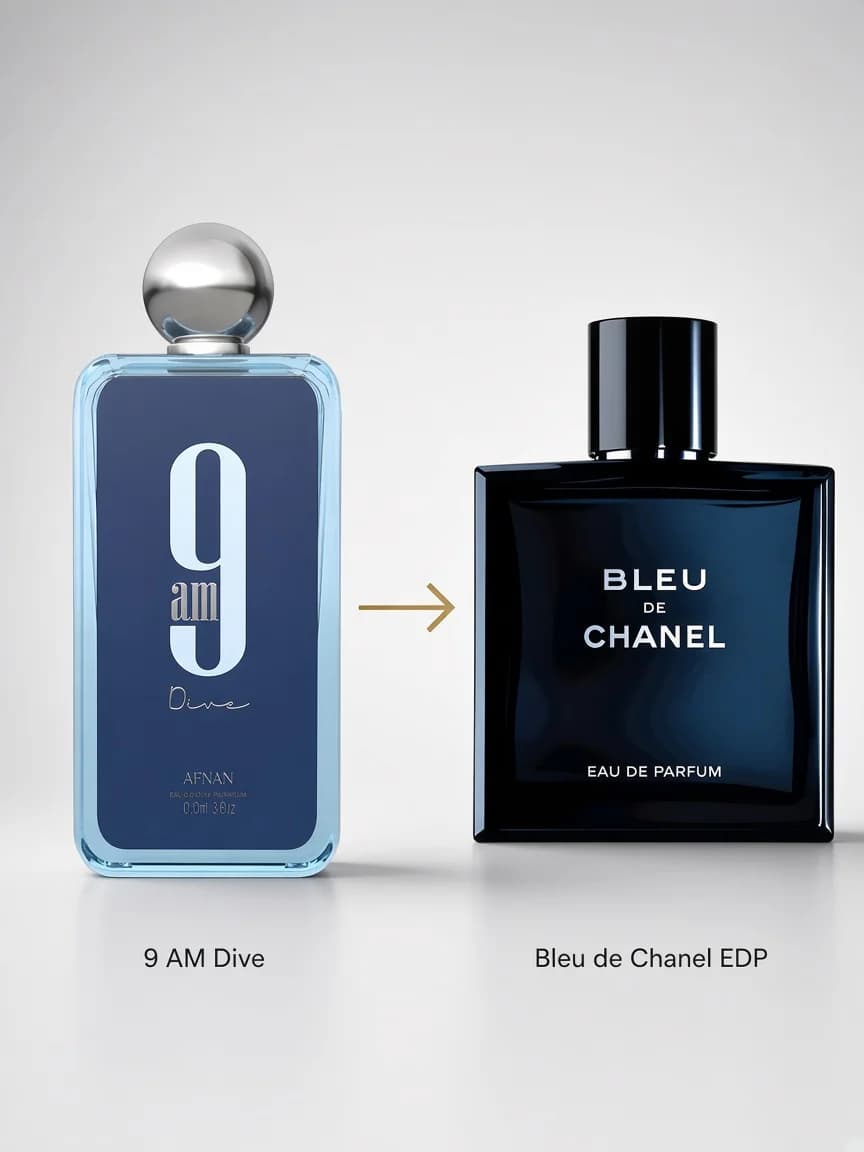 Dupe comparison — 9 AM Dive beside Bleu de Chanel EDP