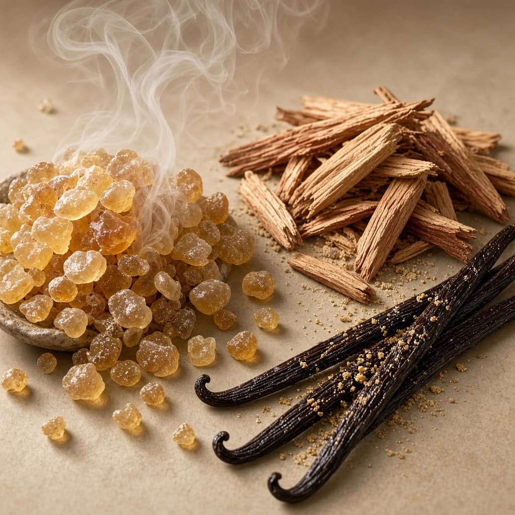 Heart notes — incense, vanilla, sandalwood