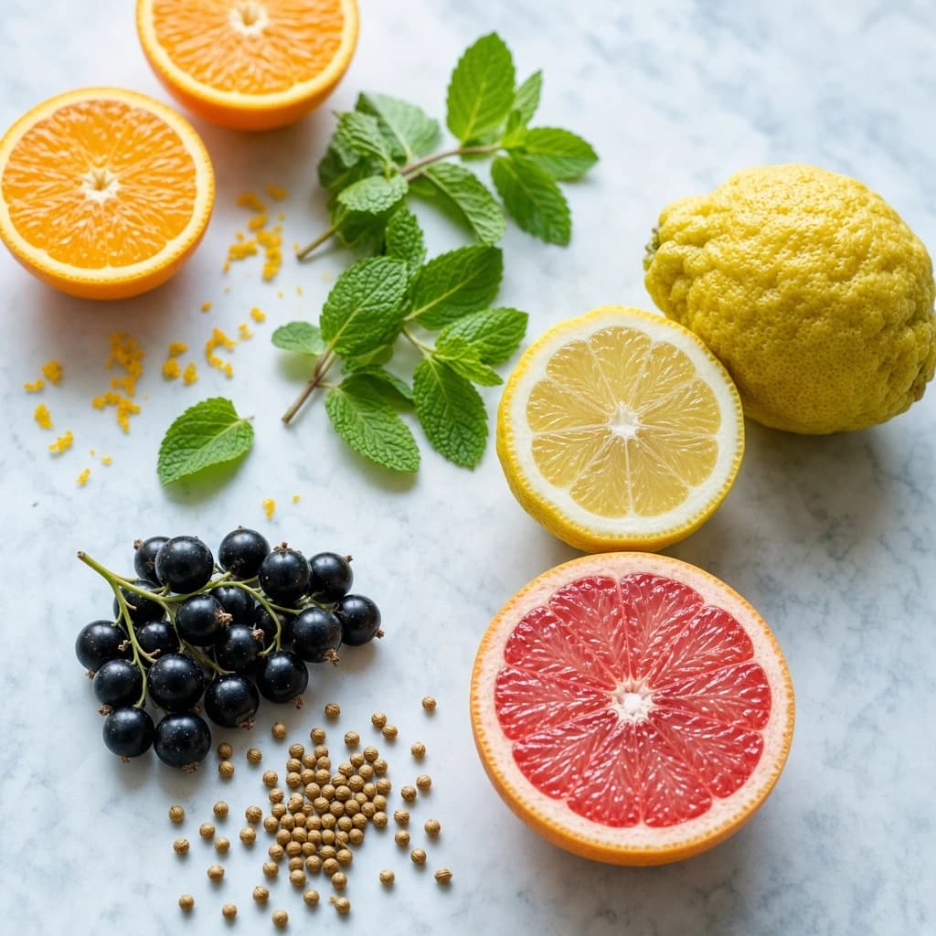 Opening notes — orange, mint, citron, grapefruit, blackcurrant, coriander