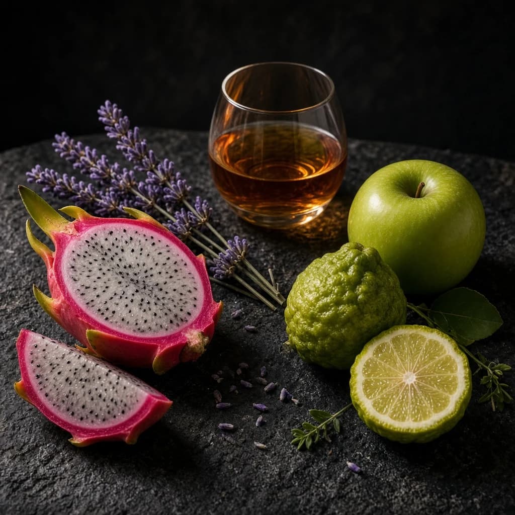 Opening notes — pitahaya, cognac, lavender, apple, bergamot