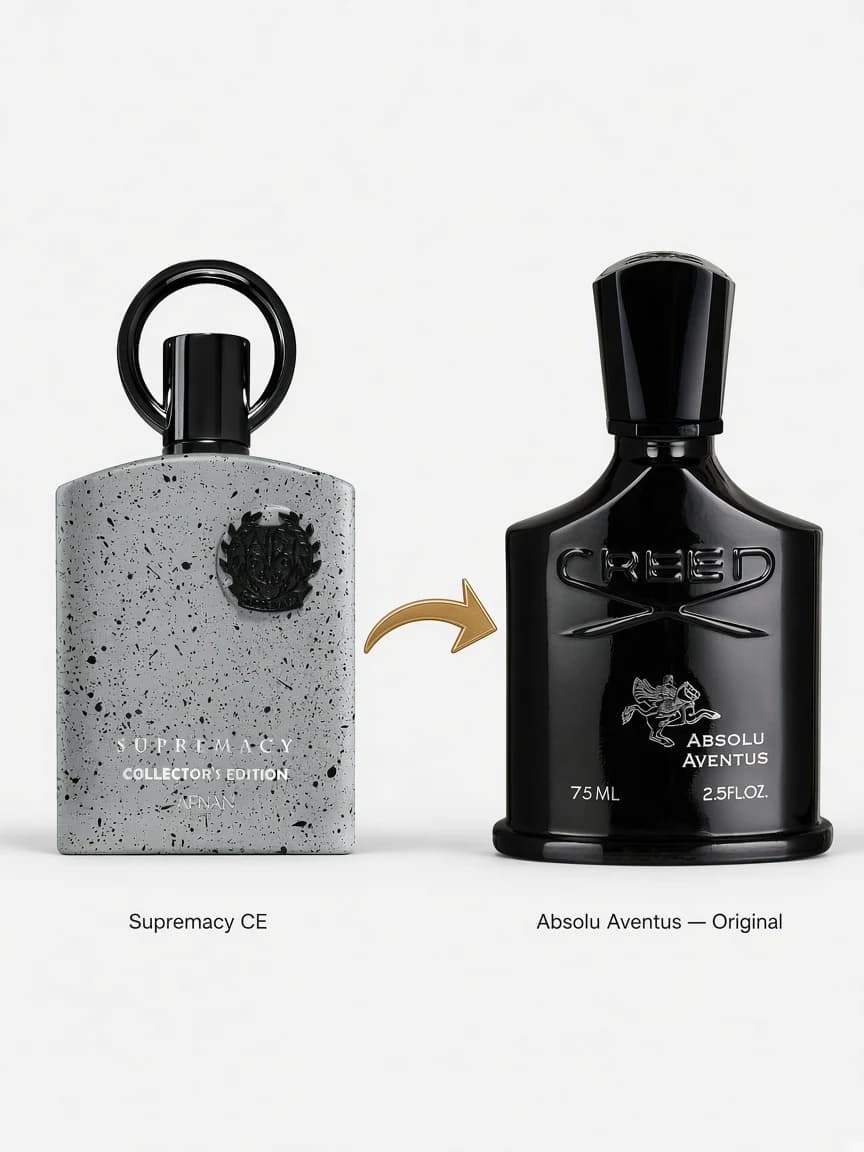 Dupe comparison: Afnan Supremacy Collector's Edition beside Creed Absolu Aventus