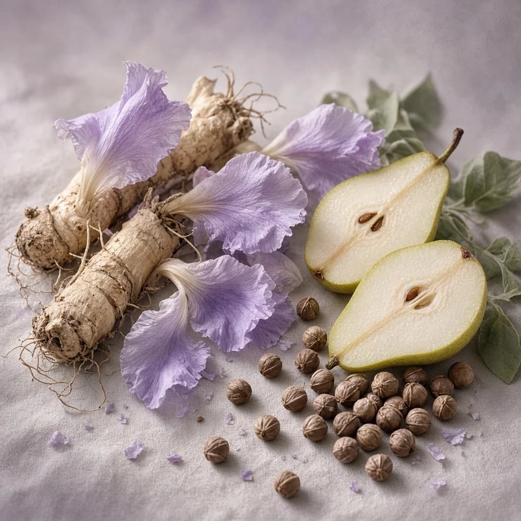 Heart notes composition — iris, ambrette, pear