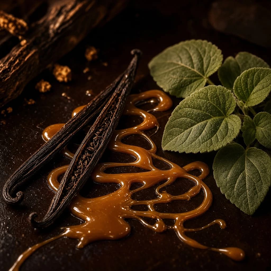 Base notes: caramel, vanilla, patchouli