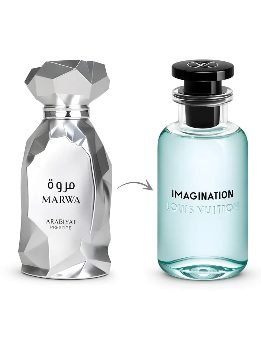 Dupe comparison: Arabiyat Prestige Marwa beside Louis Vuitton Imagination