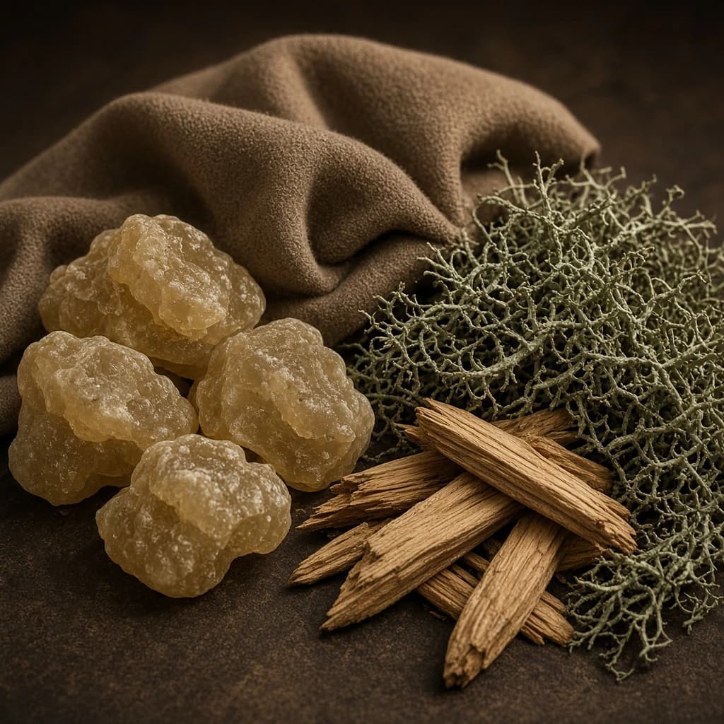 Dry-down composition — ambergris, musk, oakmoss, and amberwood