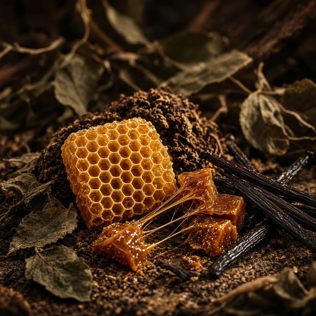 Base notes: beeswax, caramel, patchouli, licorice