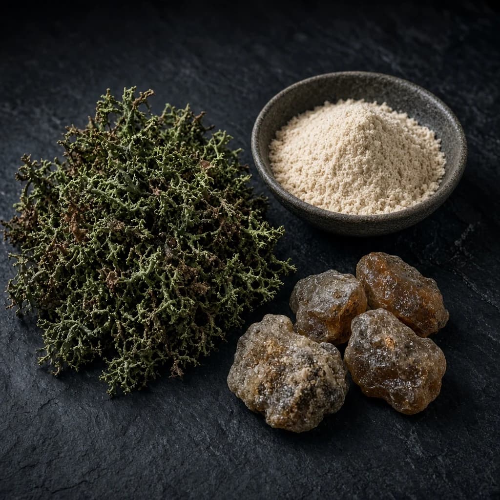 Dry-down notes — oakmoss, musk, ambergris