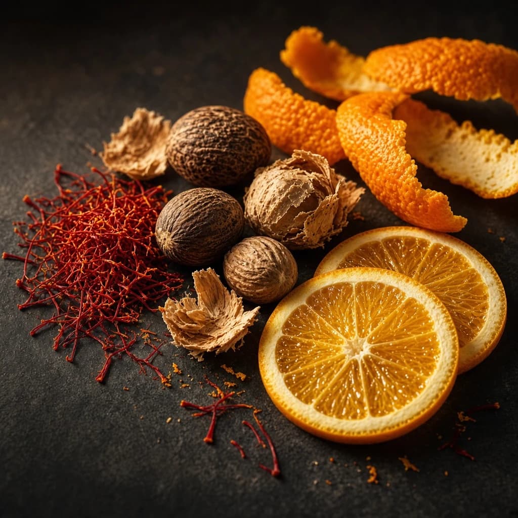 Opening notes composition — saffron, nutmeg, orange