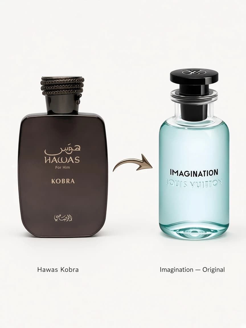 Dupe comparison — Hawas Kobra beside Louis Vuitton Imagination