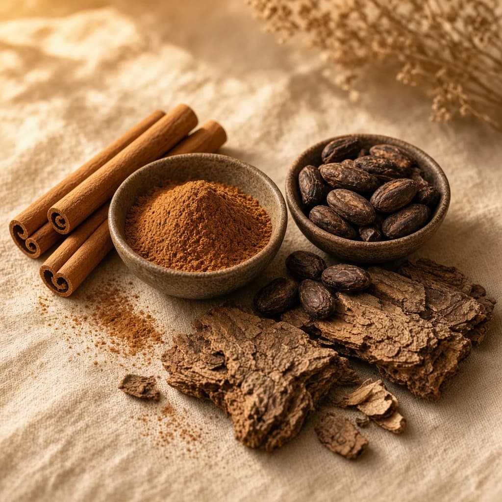 Heart notes composition — cinnamon, tonka, oak