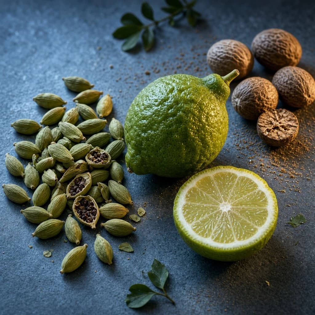 Opening notes — cardamom, bergamot, nutmeg