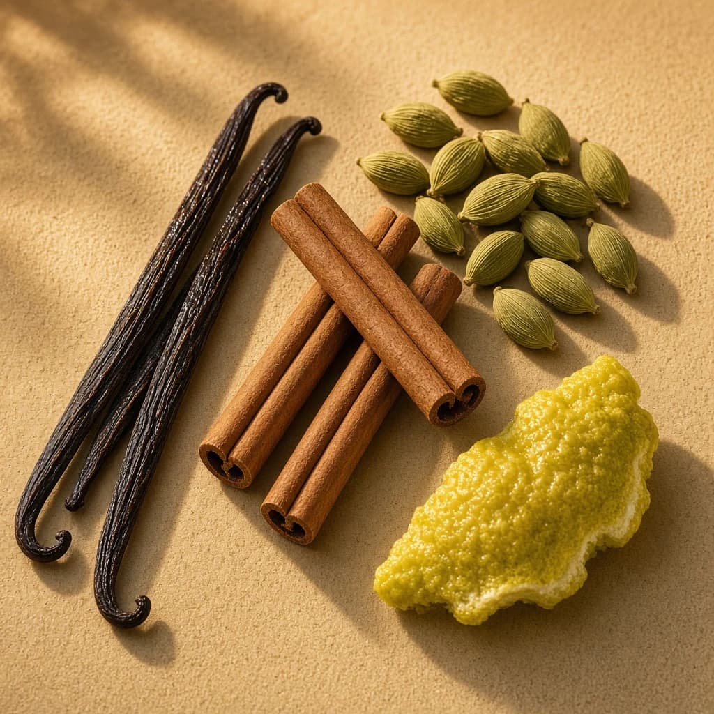 Opening notes — vanilla, cinnamon, cardamom, bergamot